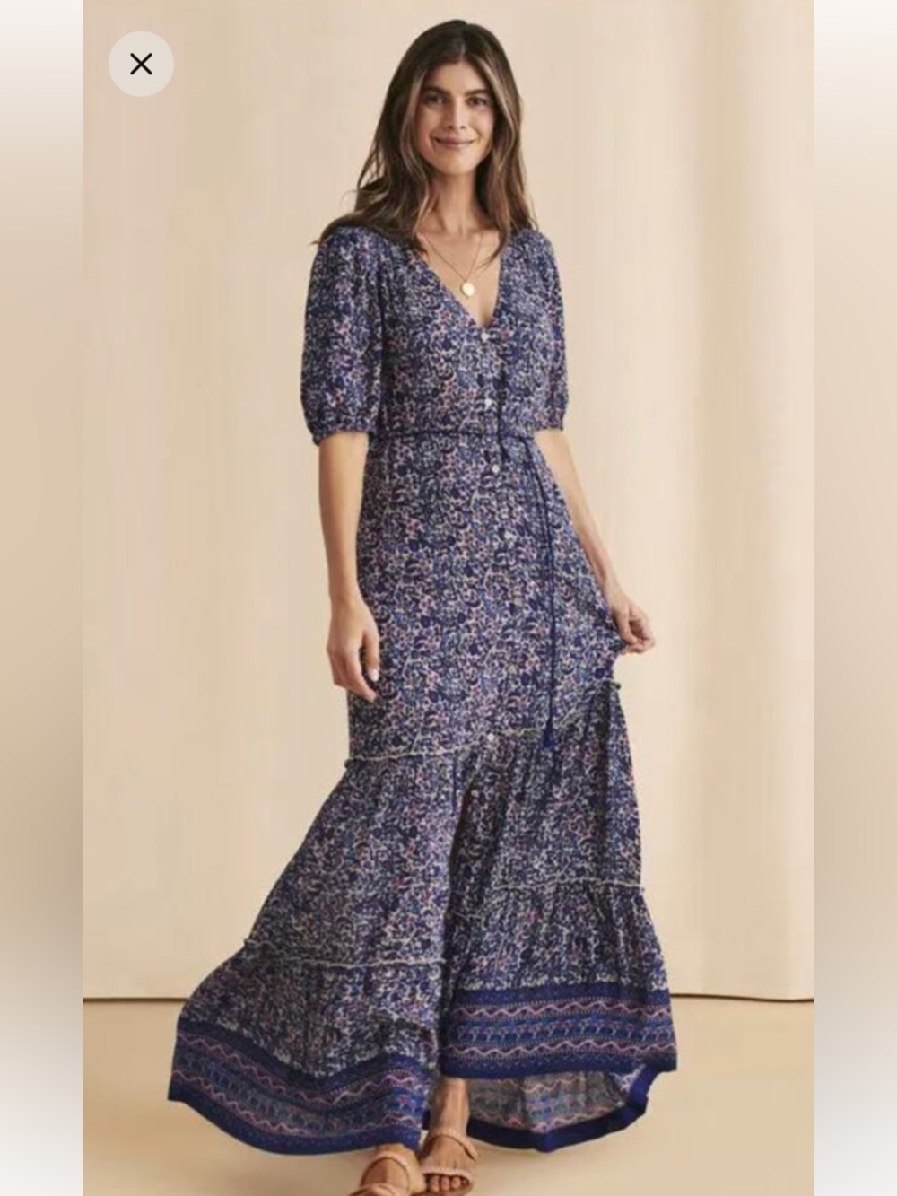 Faherty Navy Floral Maxi Dress Size Medium